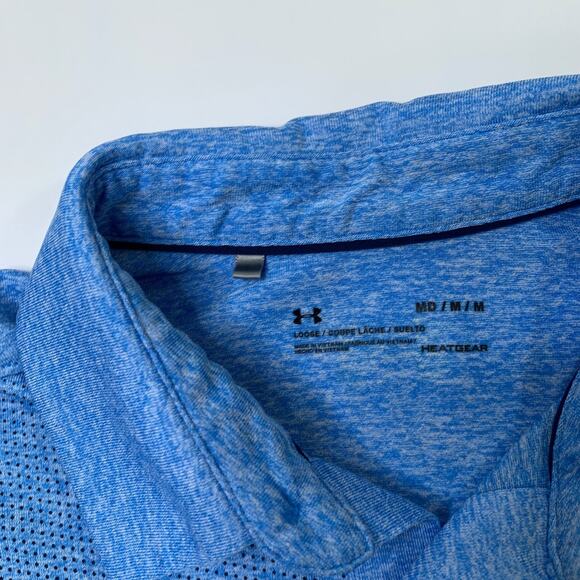 Under Armour Shirt Mens M Medium Water Blue Loose HeatGear CoolSwitch Golf Polo - Picture 4 of 7